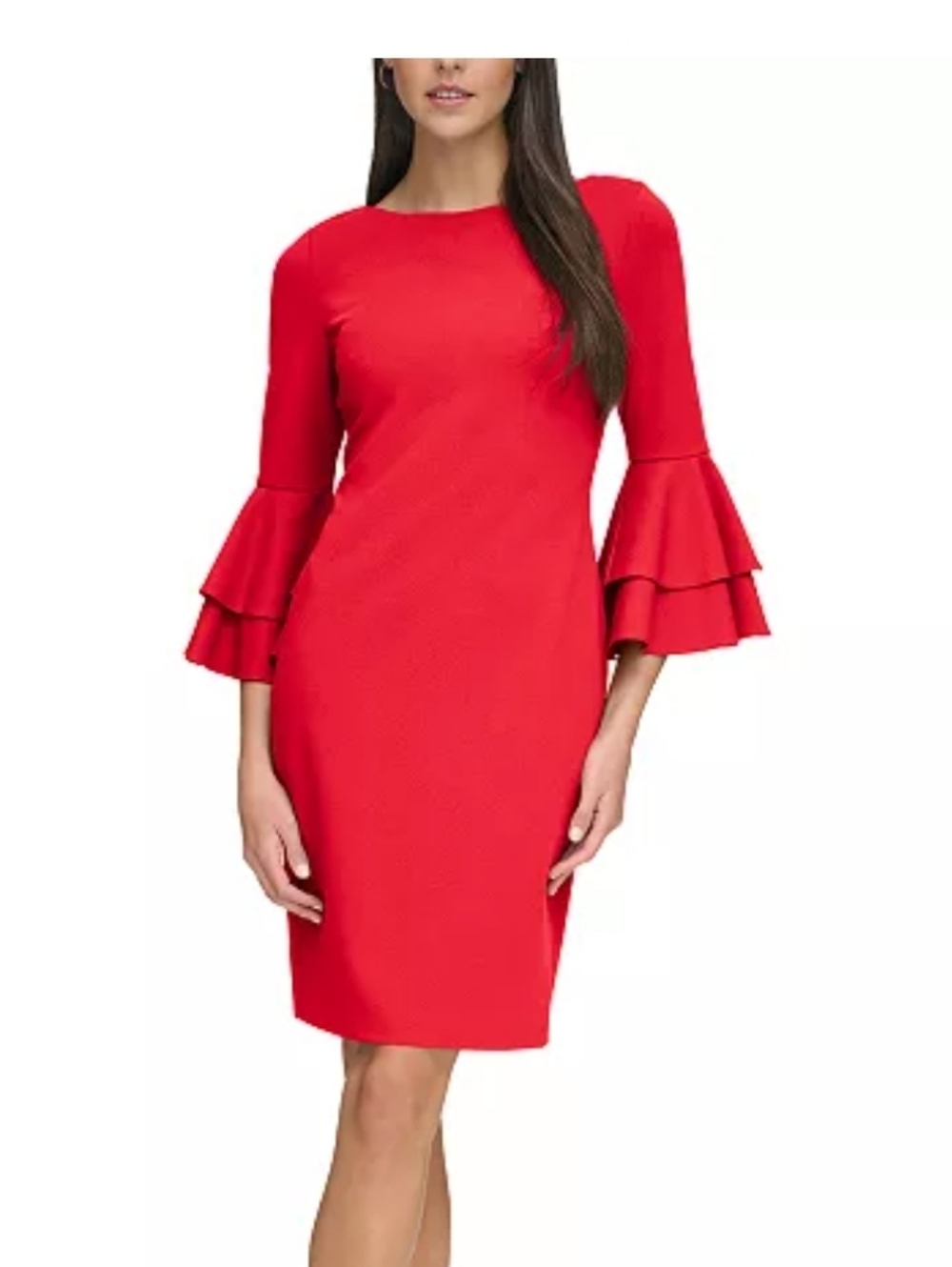 Calvin Klein Red Ruffled-Sleeve Sheath Dress